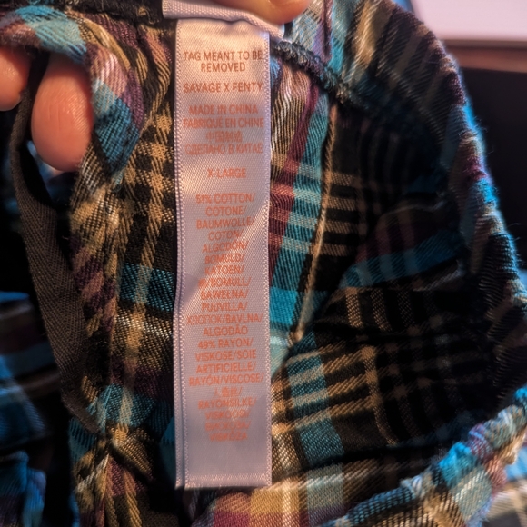 Savage X Fenty Tied Up Open Back Pants in Blue Aruba Canterbury Plaid, Size XL - Picture 10 of 12